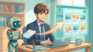 Claude CodeでWordPressに記事を自動投稿するイメージのイラスト
